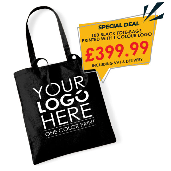 100-Printed- Black-Tote-Bags Deal